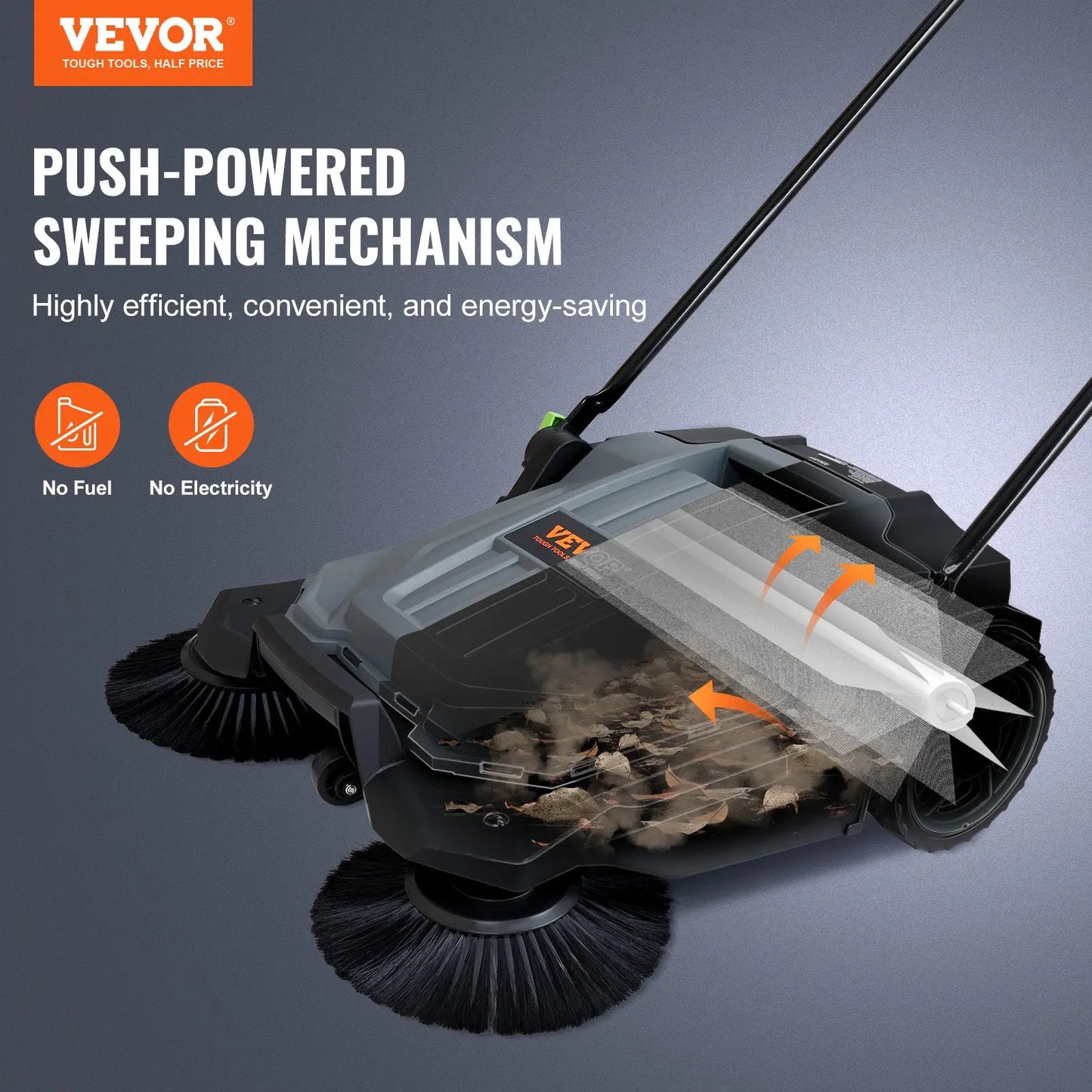 VEVOR 25.6" Walk-Behind Push Floor Sweeper