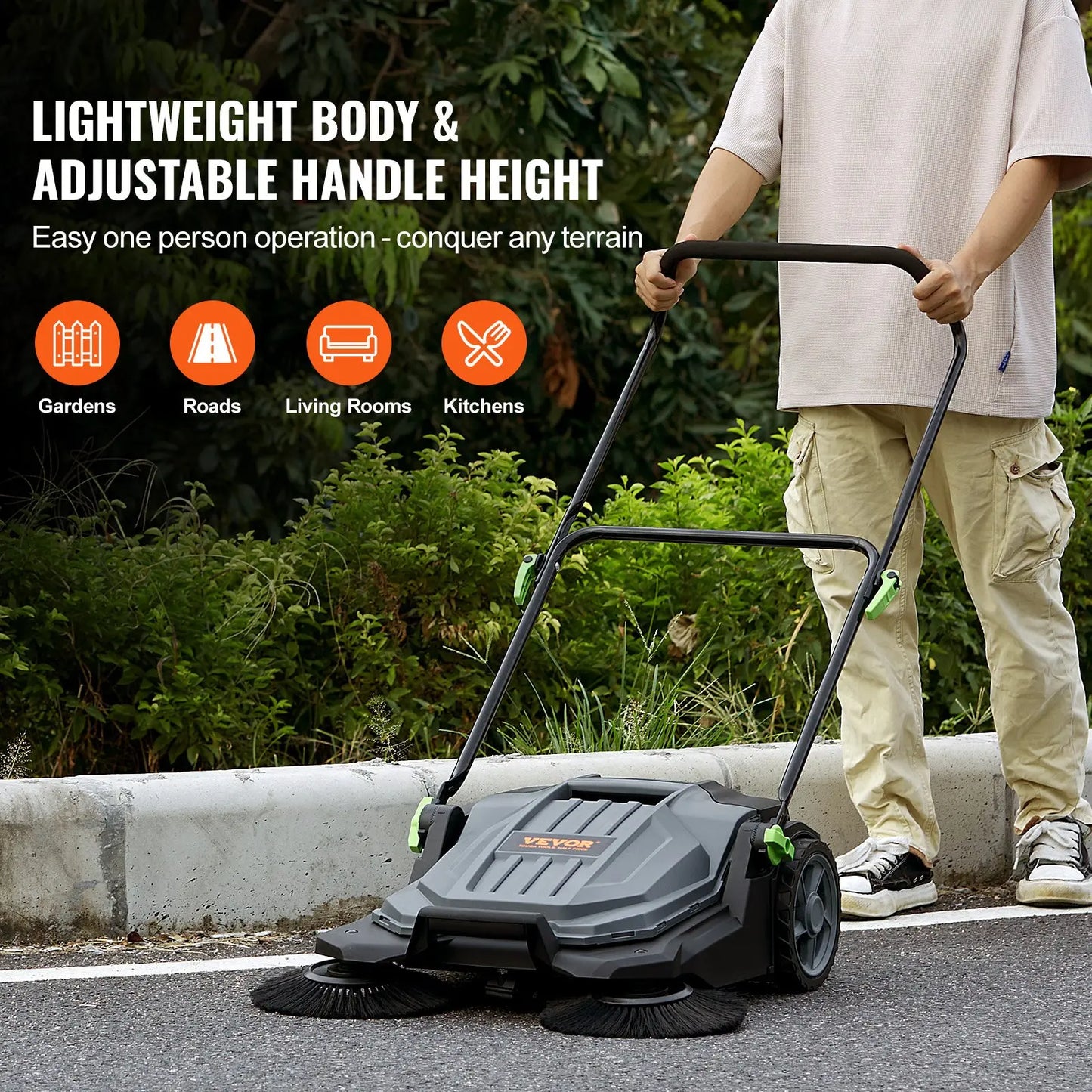 VEVOR 25.6" Walk-Behind Push Floor Sweeper