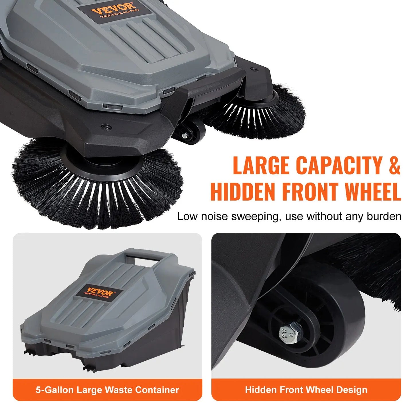 VEVOR 25.6" Walk-Behind Push Floor Sweeper
