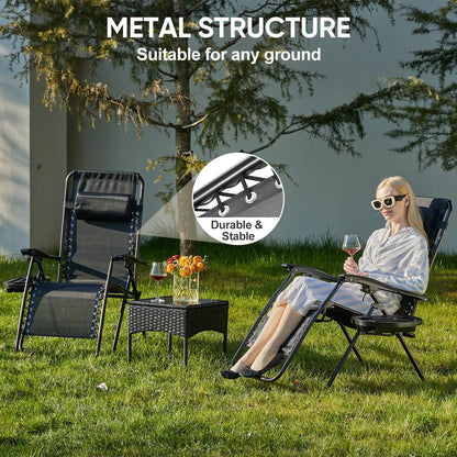Zero Gravity Set of 2 Folding Lounge Chairs with Cup Holder Trays