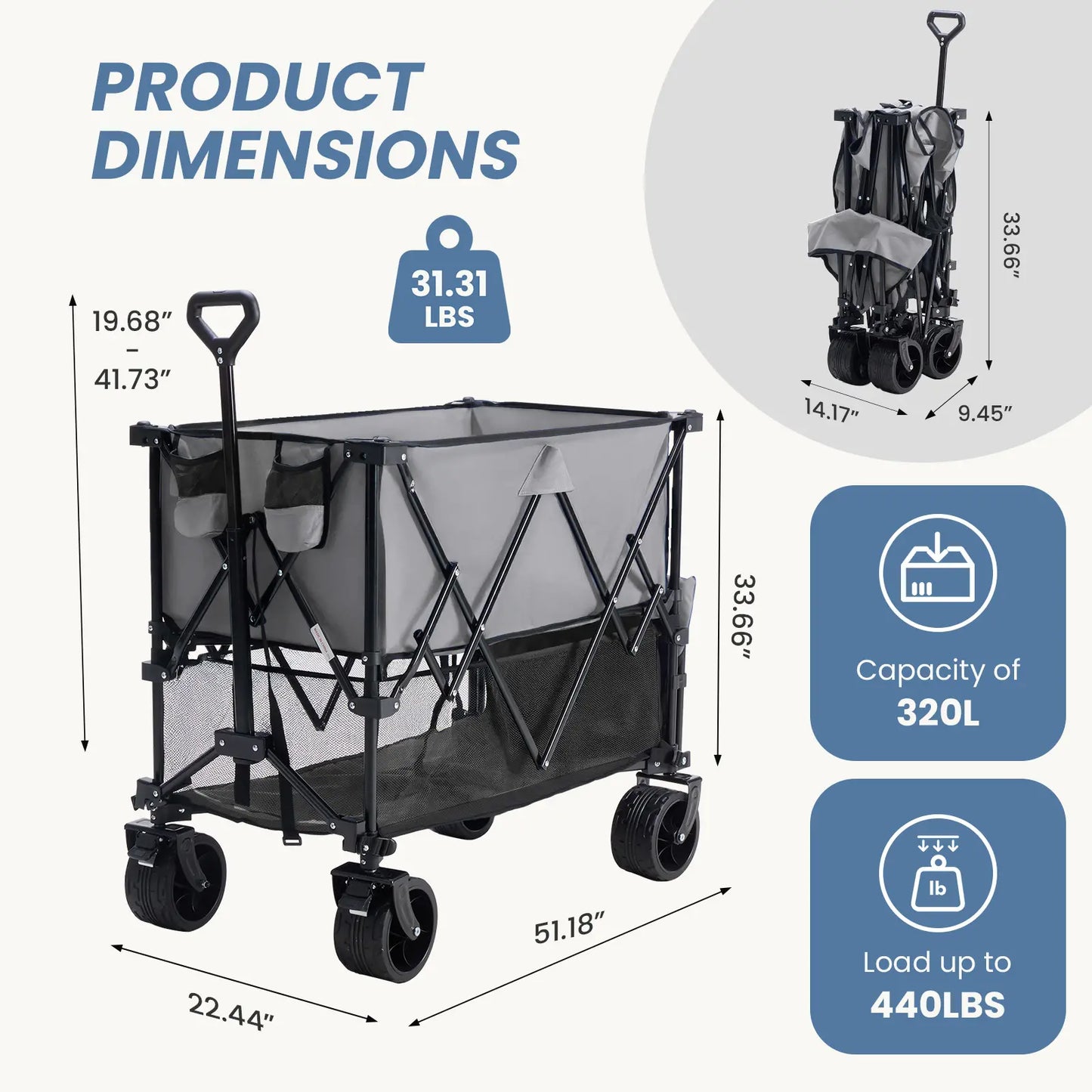 Large Capacity Folding Double Decker Wagon with Brakes